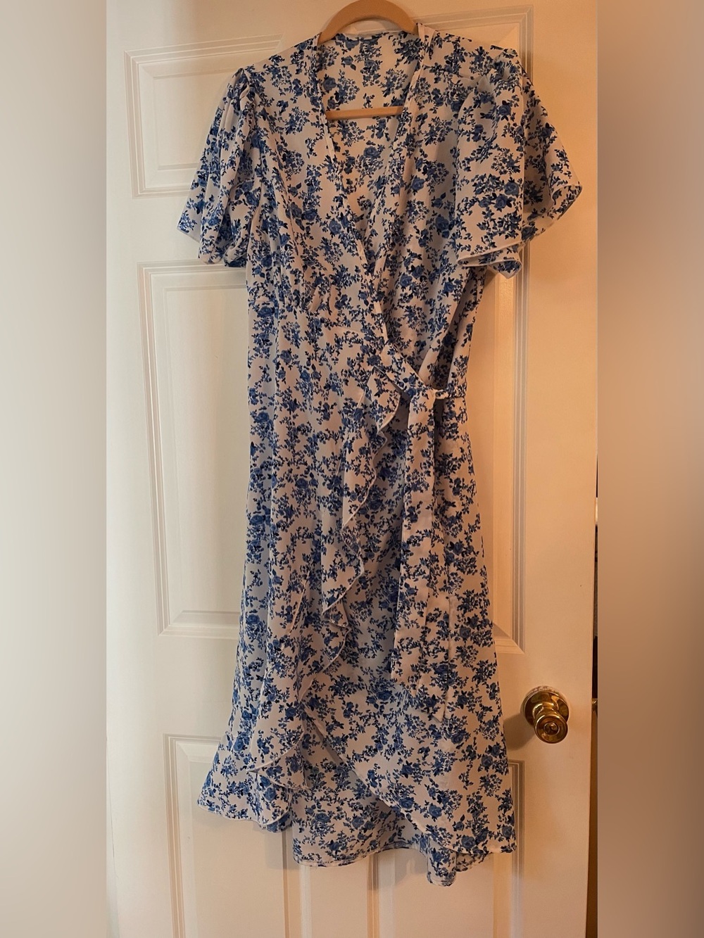 Blue Floral Wrap Dress - Women Size XL